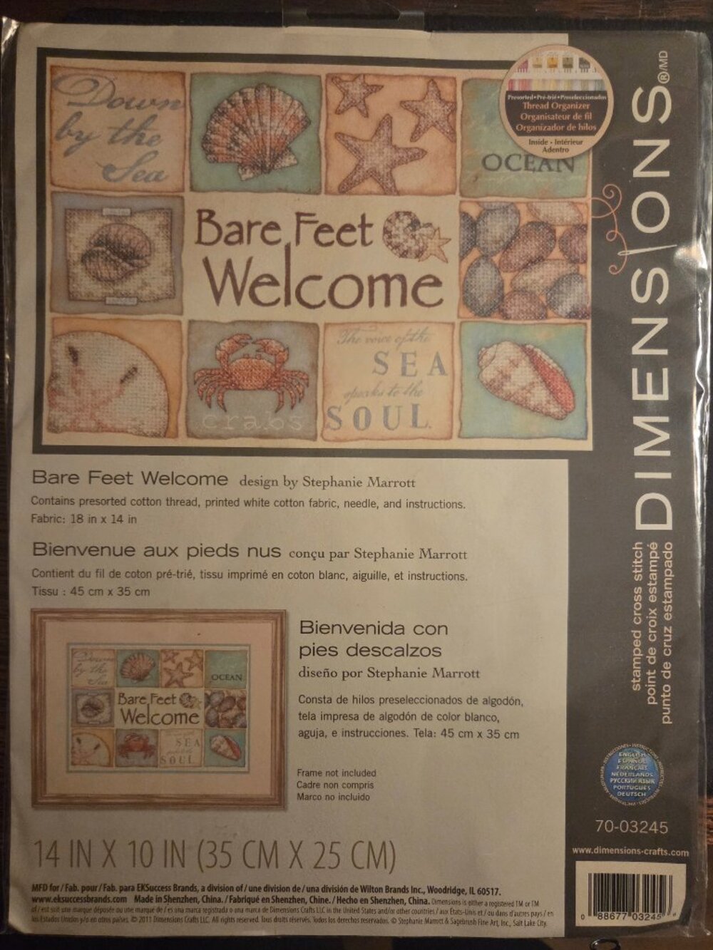NEW Sealed Vintage Dimensions Bare Feet Welcome Stamped Cross Stitch Kit 70-0324